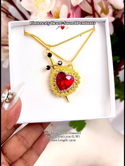 🗡️♥️Pinteresty Heart+Sword 2 Pendants Set: Golden+Golden ♥️✨