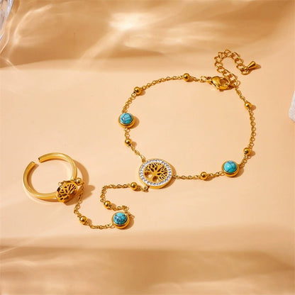 RB18: Stainless Steel Zircon Handchain: Turquoise Stone