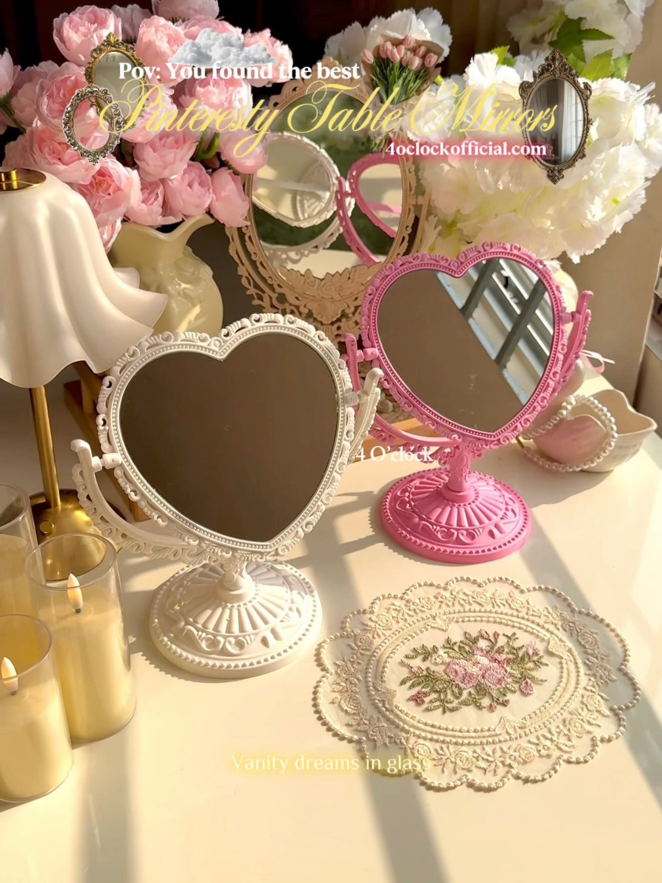 M05: Vintage Mirror: Vintage Heart Shape: Pink