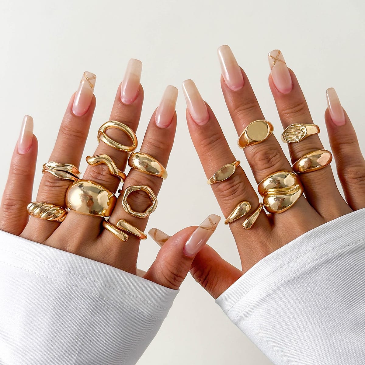 RS144: Maximalistic Finger Ring Sets (golden) - 14pcs