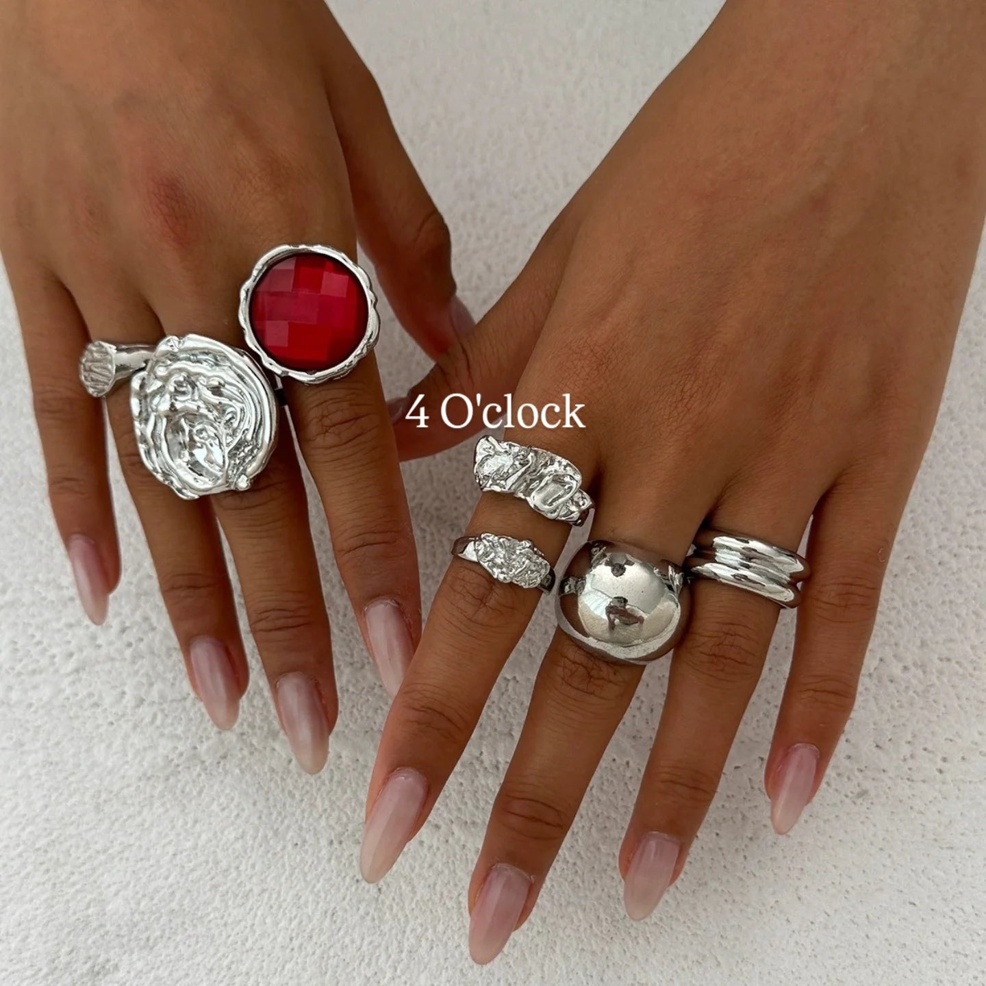 ✨RS114: Maximalistic Finger Ring Sets (Silver) - 7pcs (Adjustable-Non adjustable mixed sizes)