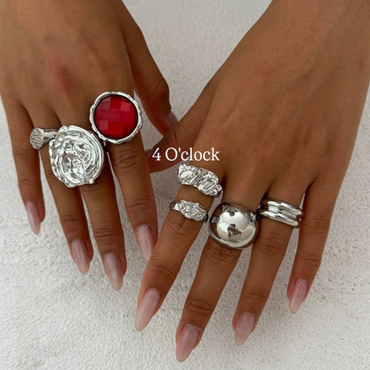 ✨RS114: Maximalistic Finger Ring Sets (Silver) - 7pcs (Adjustable-Non adjustable mixed sizes)