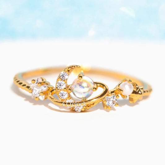 💍R237: Stainless Steel Zircon Minimalistic Finger Ring: Pearl Eclipse (1pc) (With Box)✨