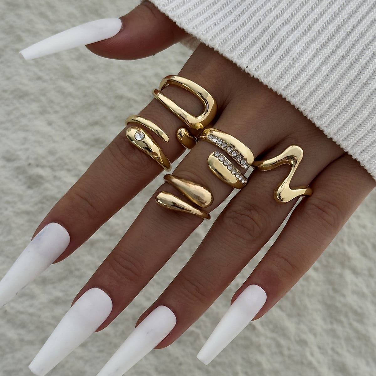 RS188: Maximalistic Finger Ring Sets (golden) - 5pcs