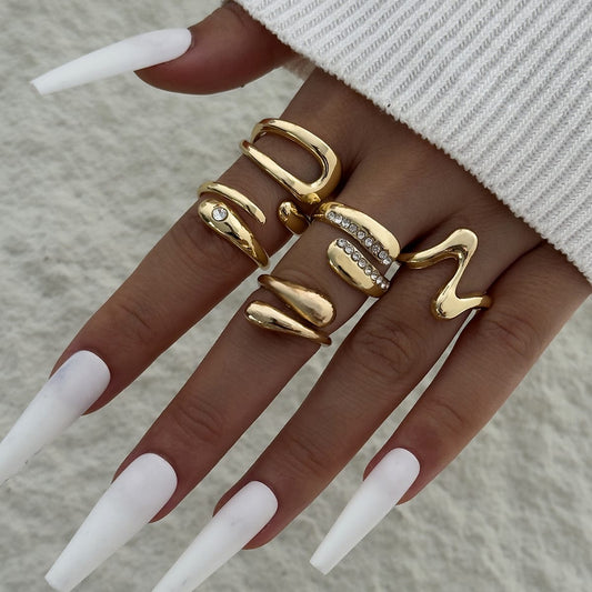 RS188: Maximalistic Finger Ring Sets (golden) - 5pcs