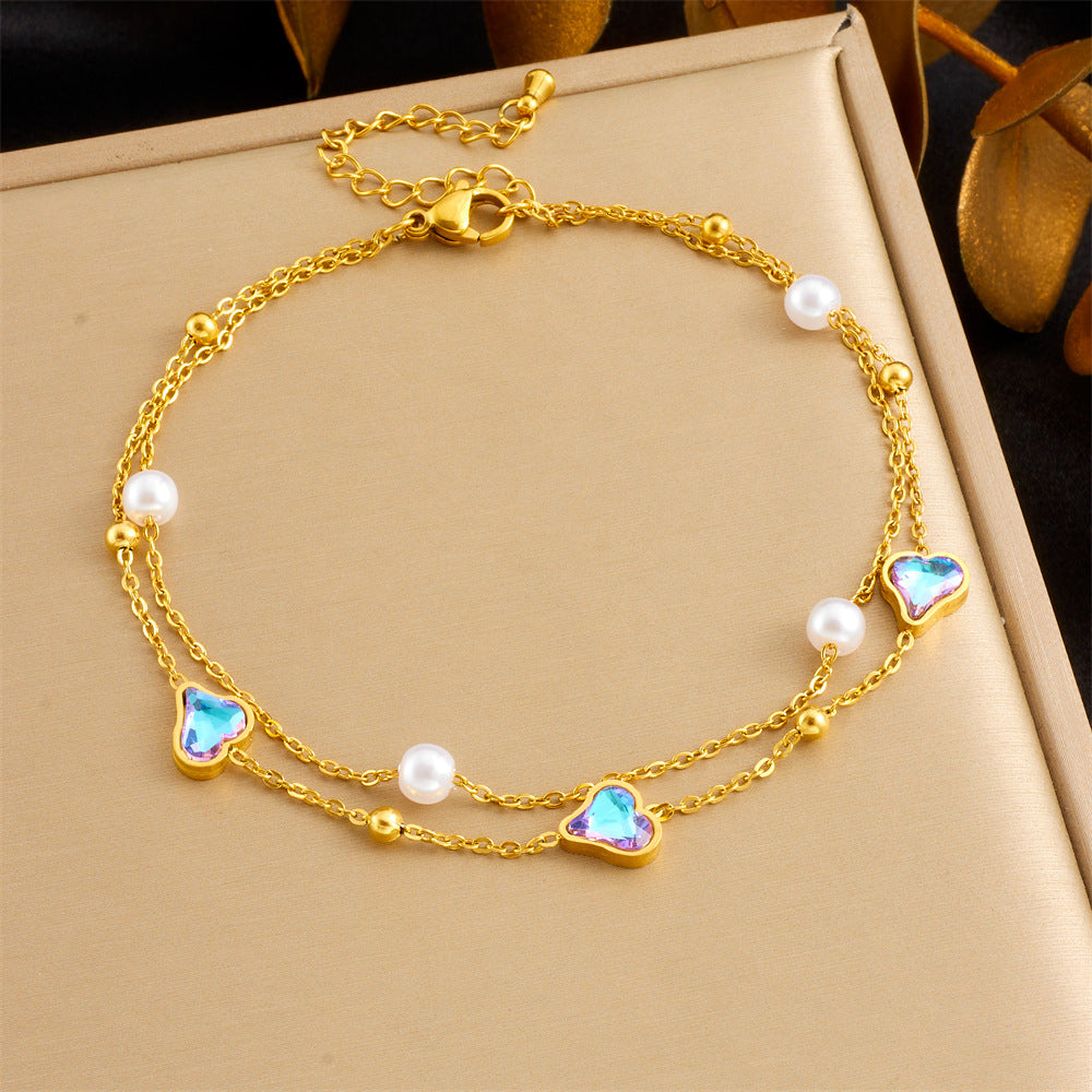 A81: 18K Gold Plated Stainless Steel Minimalist Anklet: Blue Heart