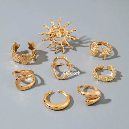 ✨RS92: Maximalistic Finger Ring Sets (Golden) - 8pcs (Full set adjustable)