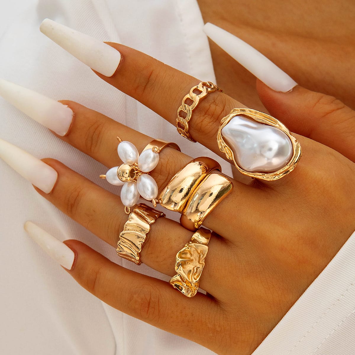 RS191: Maximalistic Finger Ring Sets (Golden) - 6pcs