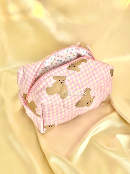 🎀 30.Pinteresty Makeup Bag: Pink Plaid Teddy Bear 🫧