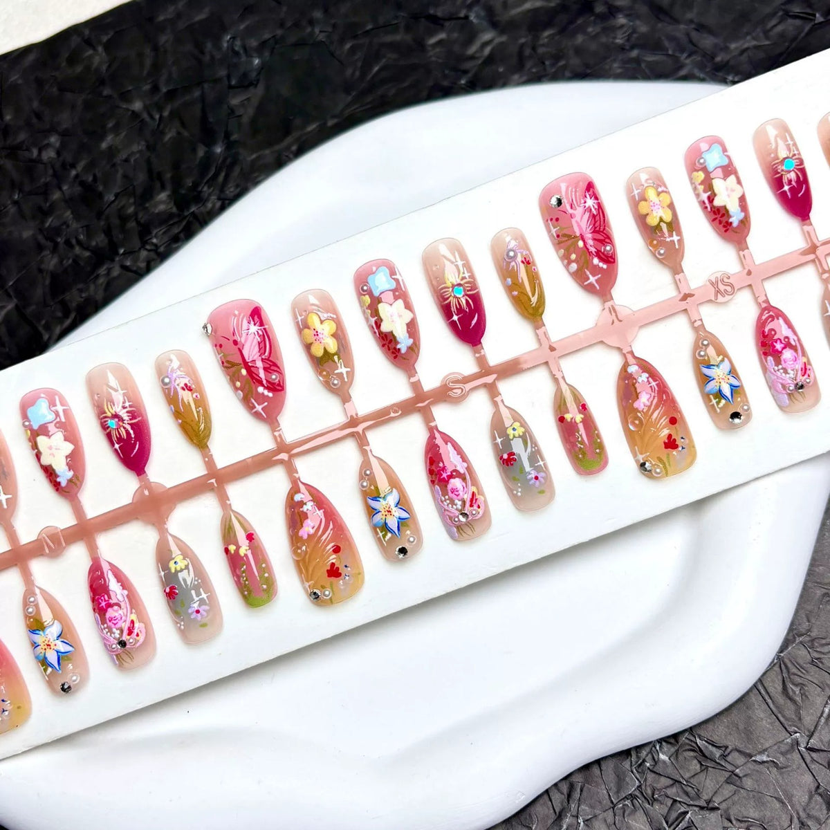 N17: Press On Nails: Spring Garden. Size XS (10 Pcs) - With 12pcs FREE glue stickers.