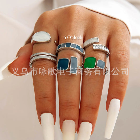 ✨RS90: Maximalistic Finger Ring Sets (Silver) - 6pcs (Adjustable-Non adjustable mixed sizes)