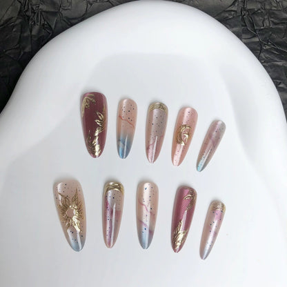 N22: Press On Nails: Precious Petals. Size M(10 Pcs) - With 12pcs FREE glue stickers.