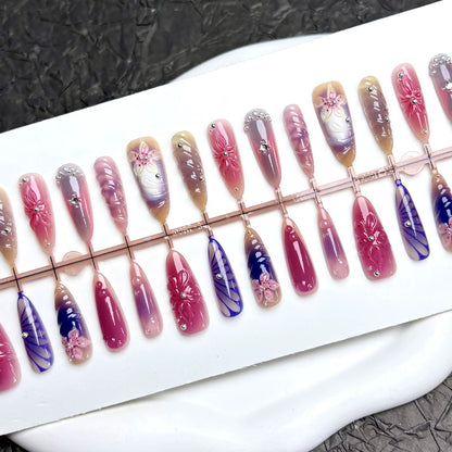 N28: Press On Nails: Floral Confetti. Size M (10 Pcs) - With 12pcs FREE glue stickers