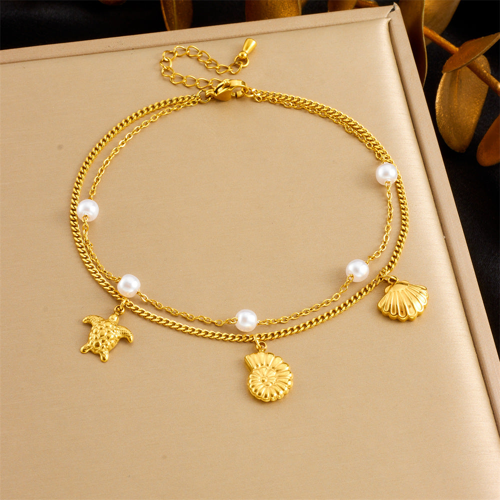 A69: 18K Gold Plated Stainless Steel Minimalist Anklet: Ocean Paradise