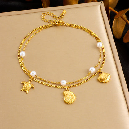 A69: 18K Gold Plated Stainless Steel Minimalist Anklet: Ocean Paradise