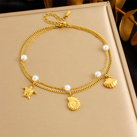 A69: 18K Gold Plated Stainless Steel Minimalist Anklet: Ocean Paradise