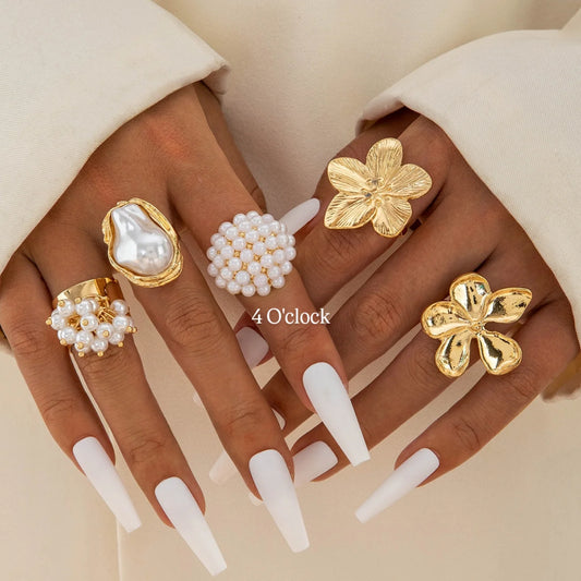✨RS51: Maximalistic Finger Ring Sets (Golden) - 5pcs (full set adjustable)