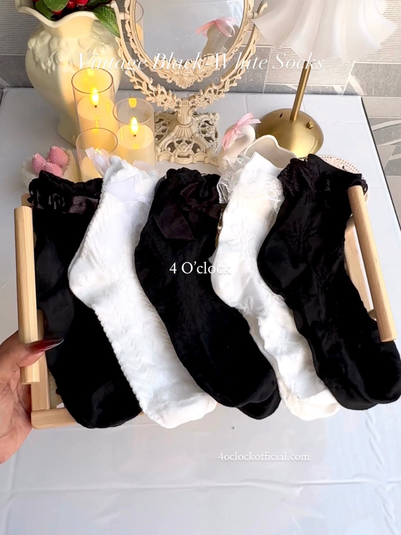 Vintage Socks: White Bow