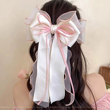 Mesh Bow Hair Clip: Peach Pink