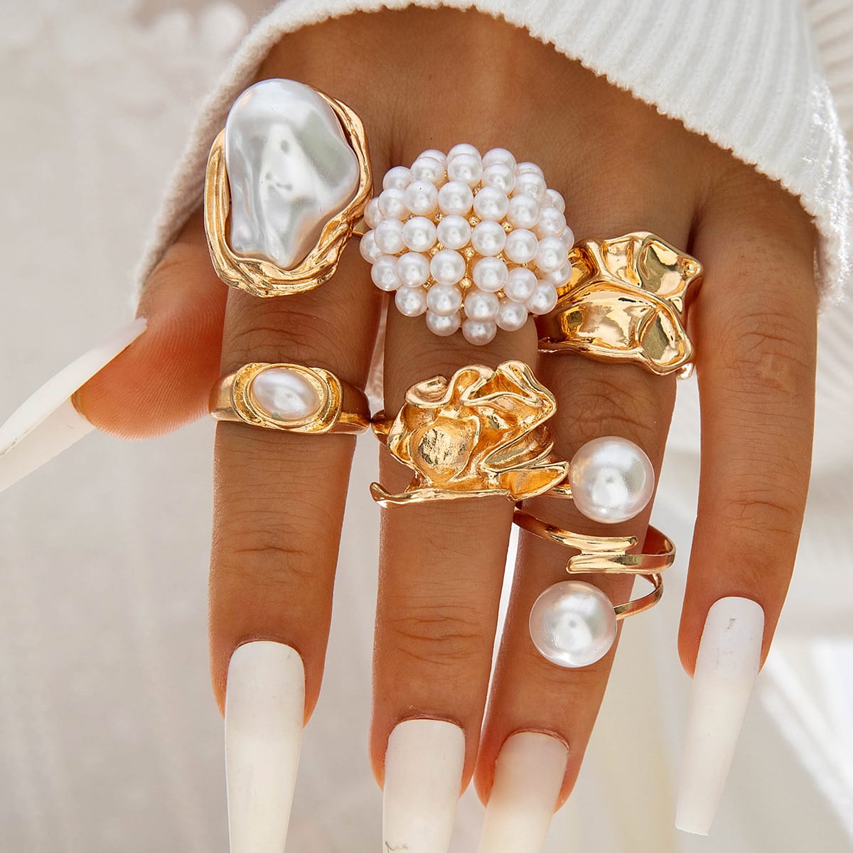 RS80: Maximalistic Finger Ring Sets (Golden) - 6pcs
