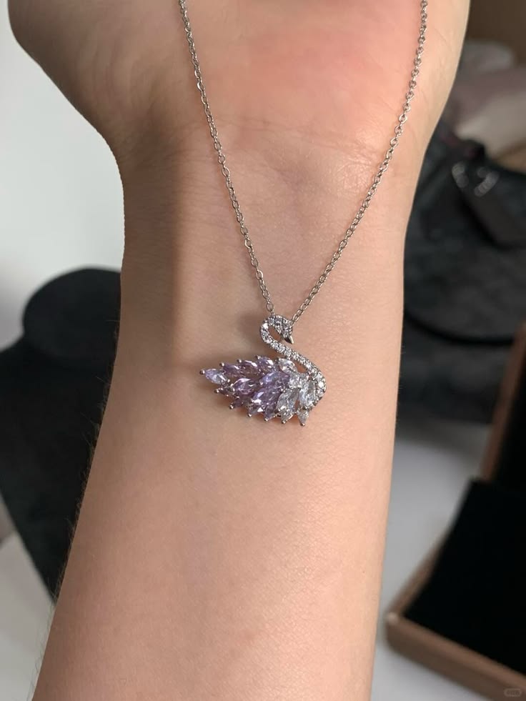 P10: 18k Gold Plated Stainless Steel Minimalist Necklace: Silver Purple Swan