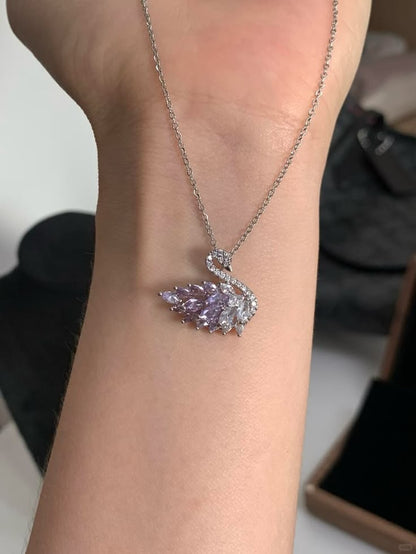 P10: 18k Gold Plated Stainless Steel Minimalist Necklace: Silver Purple Swan
