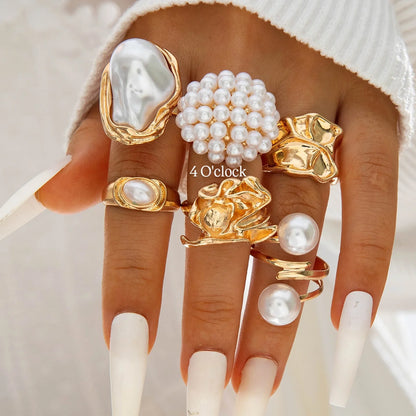 ✨RS80: Maximalistic Finger Ring Sets (Golden) - 6pcs (Adjustable-Non adjustable mixed sizes)