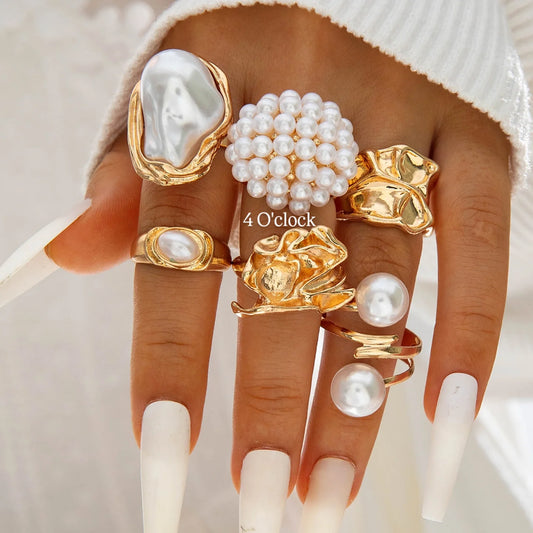 ✨RS80: Maximalistic Finger Ring Sets (Golden) - 6pcs (Adjustable-Non adjustable mixed sizes)