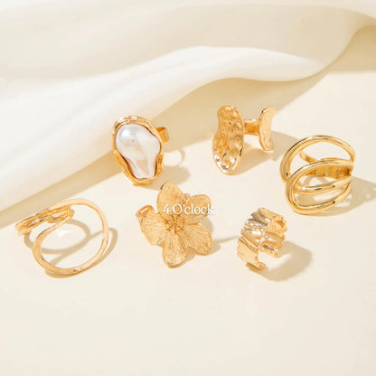 ✨RS82: Maximalistic Finger Ring Sets (Golden) - 6pcs (Adjustable-Non adjustable mixed sizes)