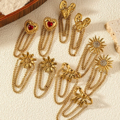 GE31: Stainless Steel Tassel Earrings: Red Heart