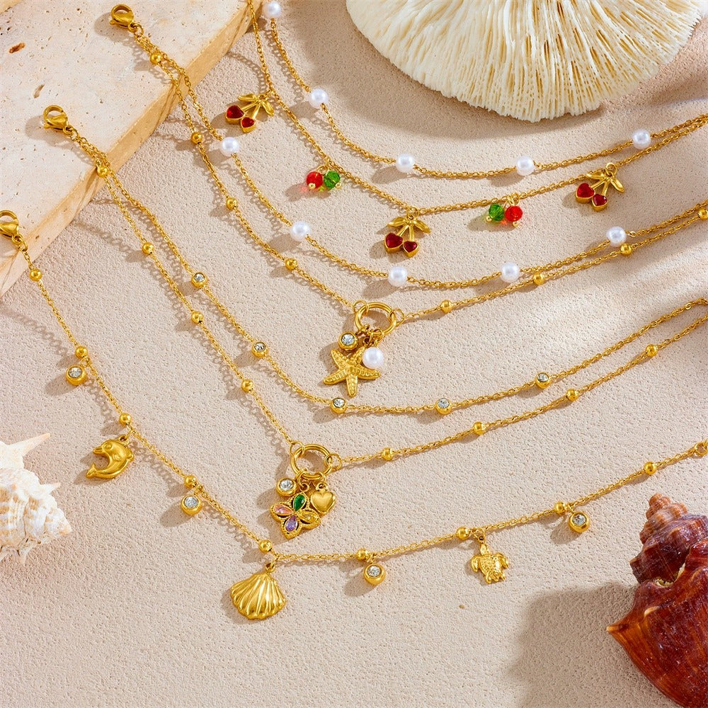 A85: 18K Gold Plated Stainless Steel Minimalist Anklet: Pearl Drop