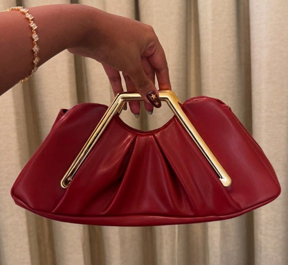 Metal Frame Handbag: Frosted  Red