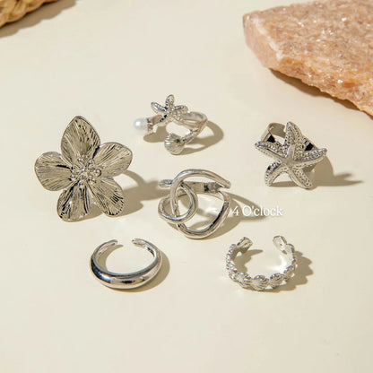 ✨RS70: Maximalistic Finger Ring Sets (Silver) - 6pcs (Adjustable-Non adjustable mixed sizes)