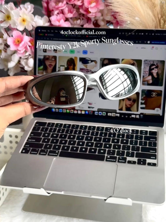 S09: Pinteresty Y2k Sports Sunglasses - Silver + Silver (with box) Unisex
