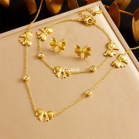 CS18: 18K Gold Plated Premium Stainless Steel Charm Necklace Set
