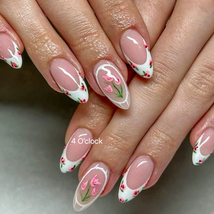 N09: Press On Nails: Petal Pop French (24 Pcs) - With FREE glue & kit.