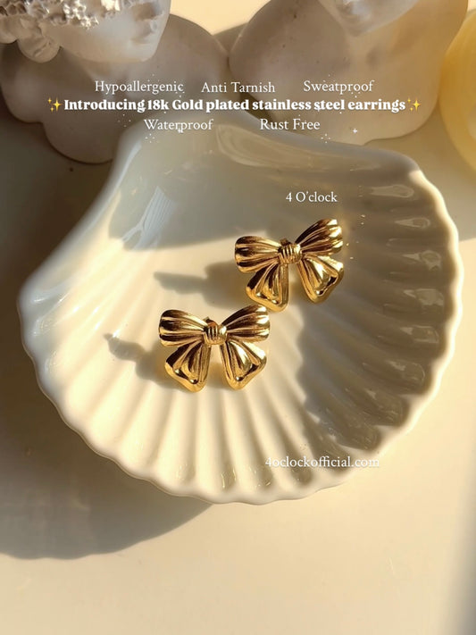 GE15: Stainless Steel Earrings: Golden Bow