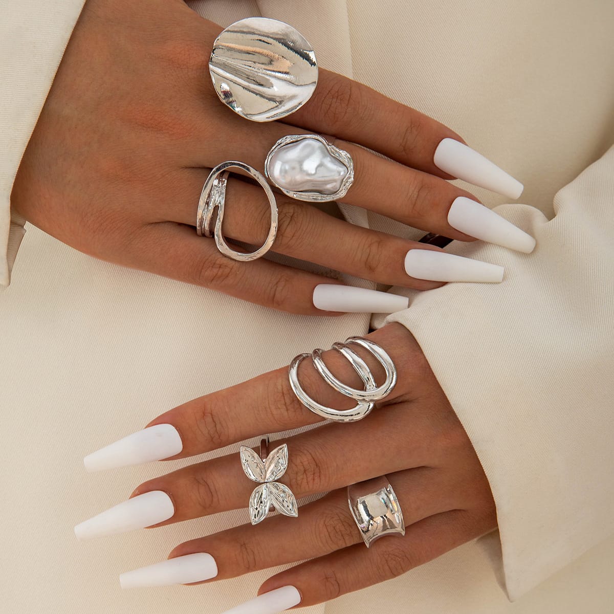 RS171: Maximalistic Finger Ring Sets (silver) - 6pcs