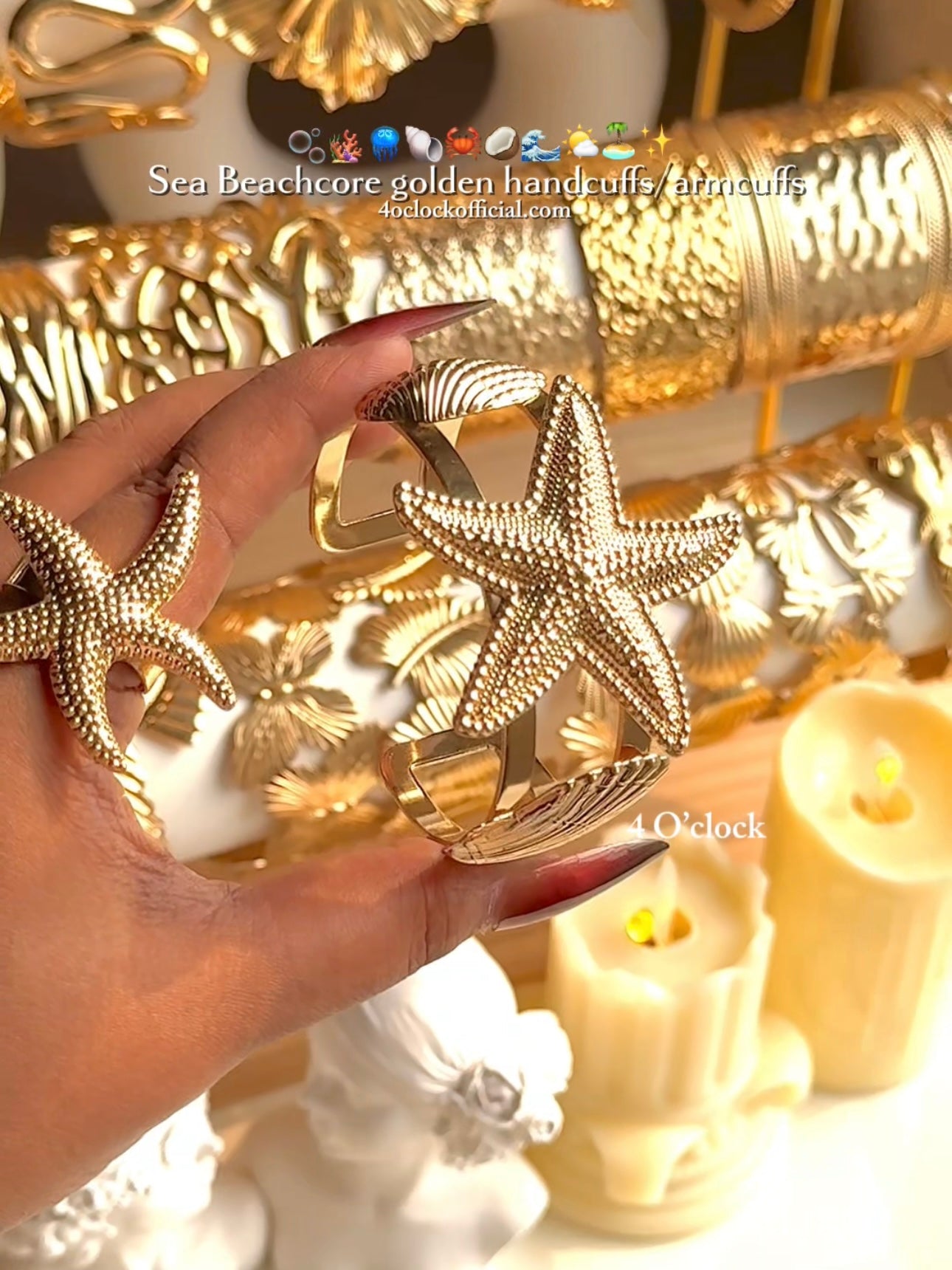 HC124: Handcuff for Stack: Gold Starfish Shell Bracelet