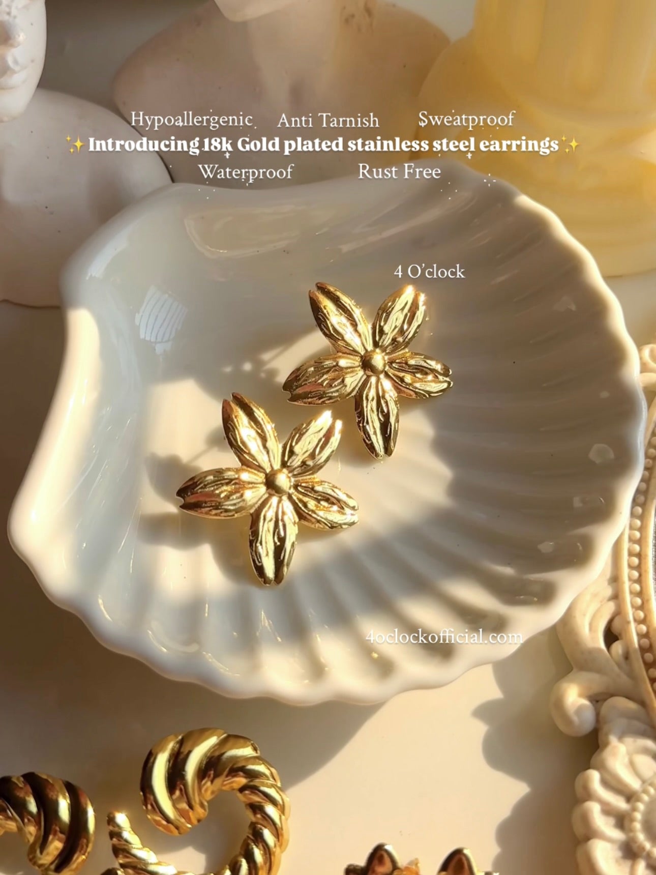 GE10: Stainless Steel Earrings: Golden Sakura