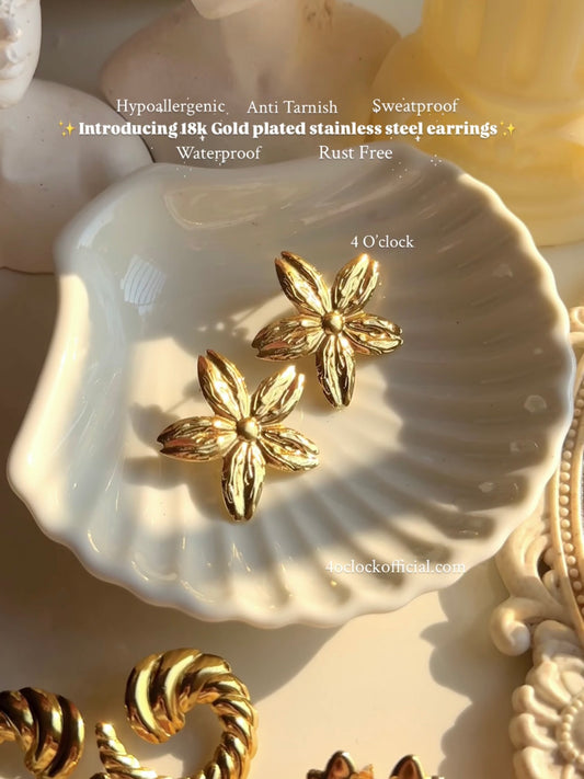 GE10: Stainless Steel Earrings: Golden Sakura