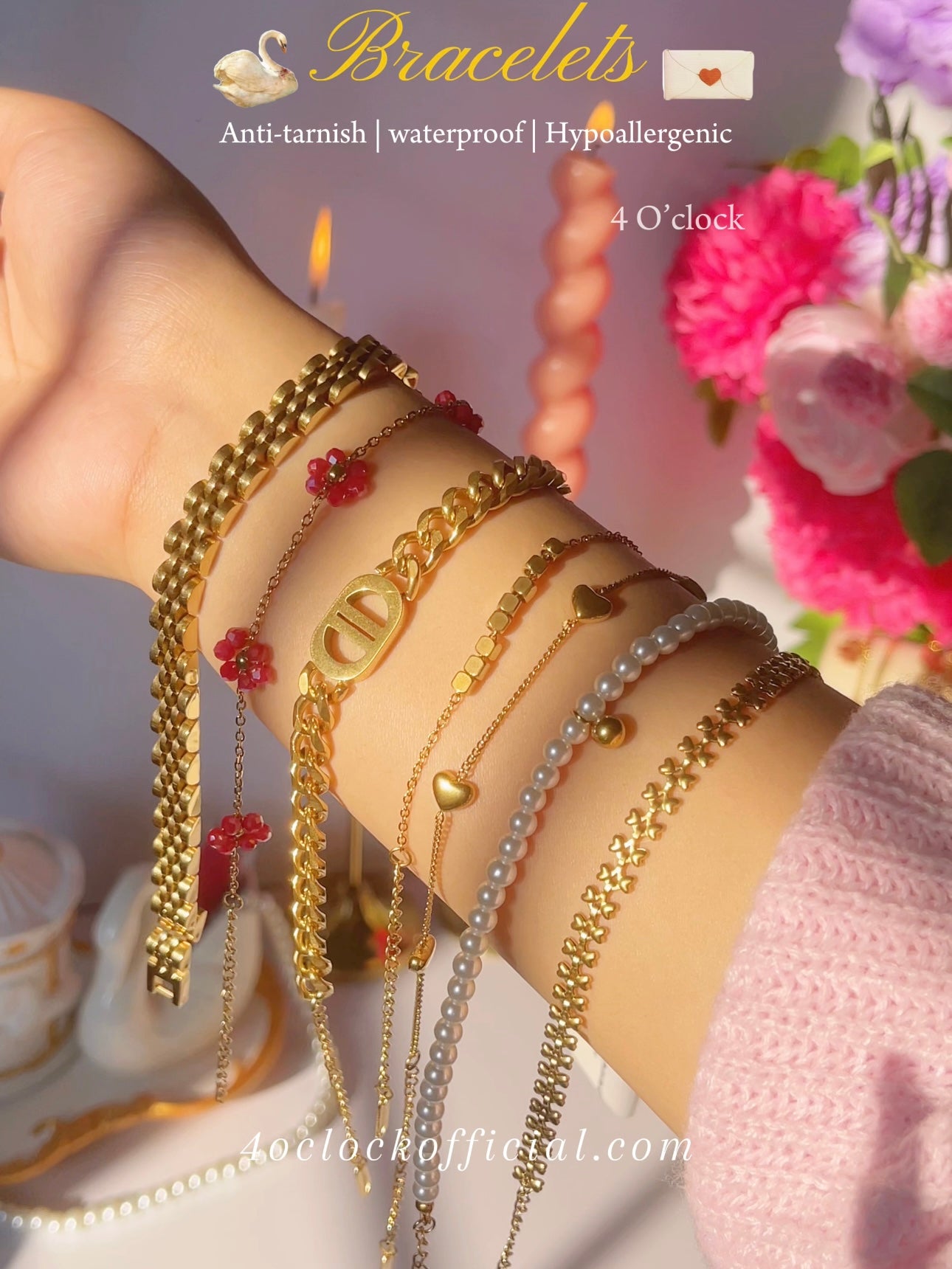 B08: 18k Gold Plated Stainless Steel Minimalist Bracelet:Watch Chain (Silver)