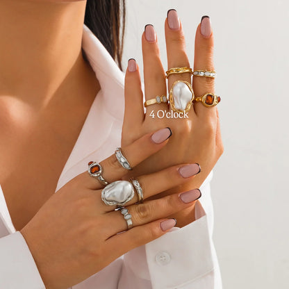 ✨RS117: Maximalistic Finger Ring Sets (Golden) - 5pcs (Adjustable-Non adjustable mixed sizes)