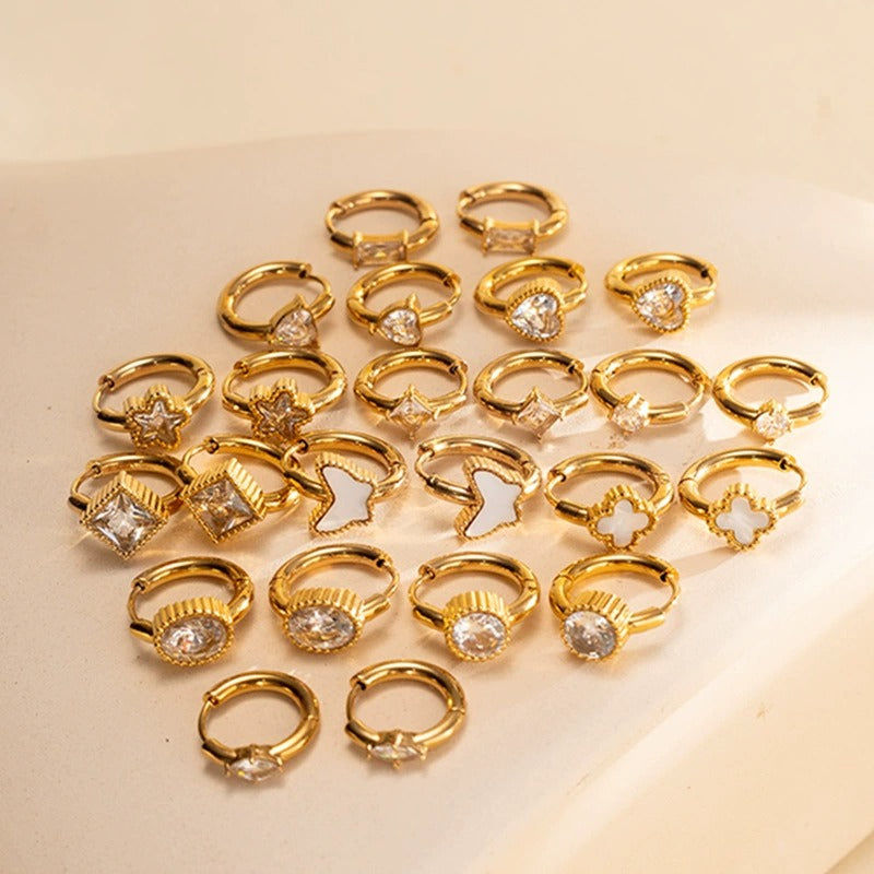 GE46: 18K Gold Plated Premium Stainless Steel Zircon Earrings: Red Oval Diamond