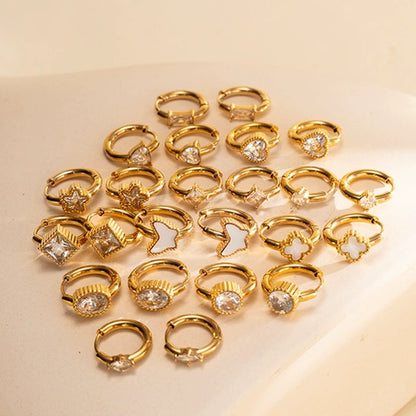 GE46: 18K Gold Plated Premium Stainless Steel Zircon Earrings: Red Oval Diamond