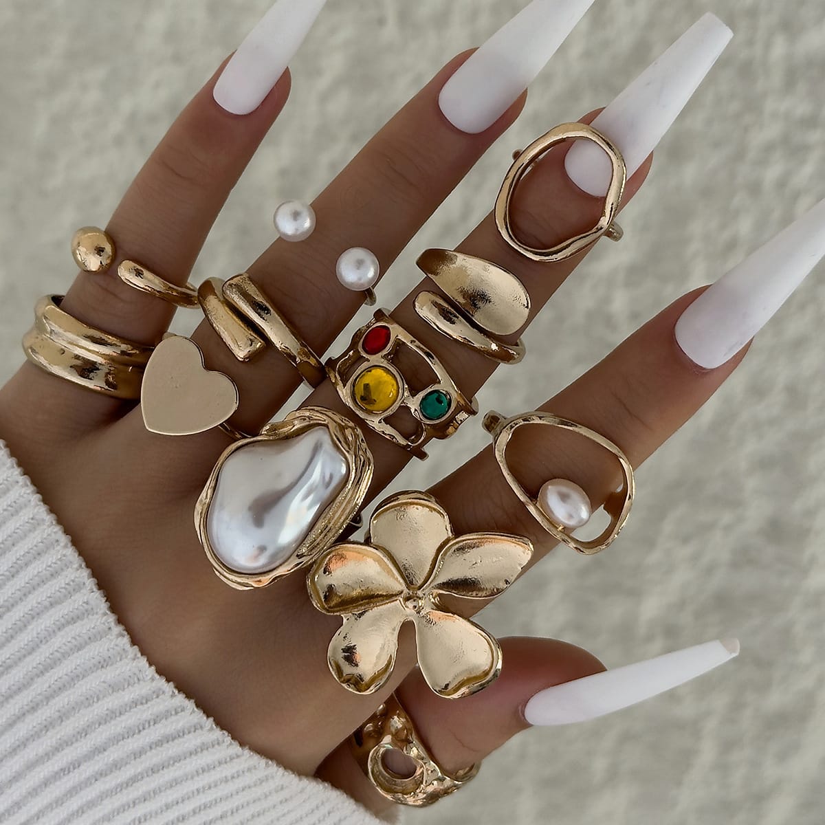RS158: Maximalistic Finger Ring Sets (Golden) - 12pcs