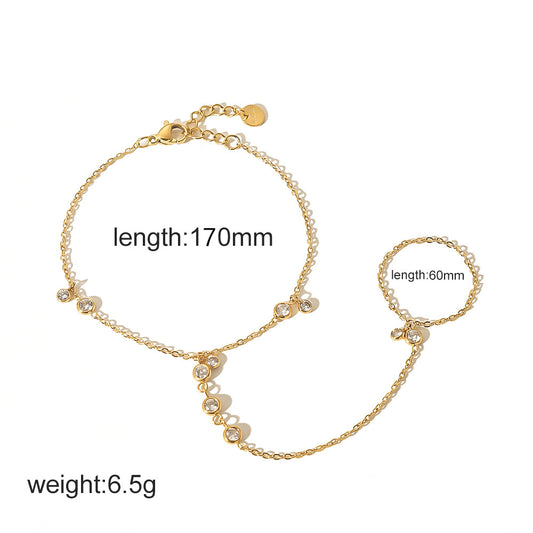 RB04: Stainless Steel Zircon Handchain: Dangle Stone