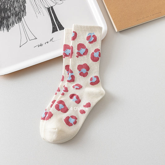 Cottagecore Cozy Socks: White Pink Patch