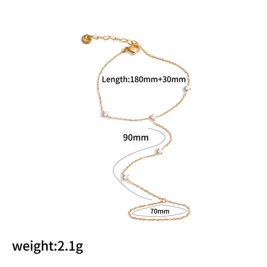 RB09: Stainless Steel Zircon Handchain: Round Stone