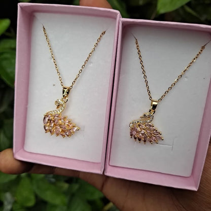 P07: 18k Gold Plated Stainless Steel Minimalist Necklace: Golden Pink Swan